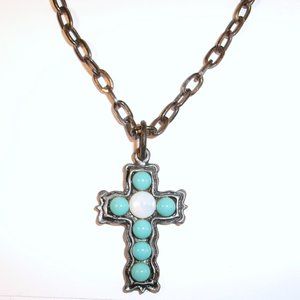 Bebe Faux Turquoise Cross Necklace